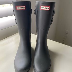 Hunter Dark Slate Mid-calf Back Strap Rain Boots